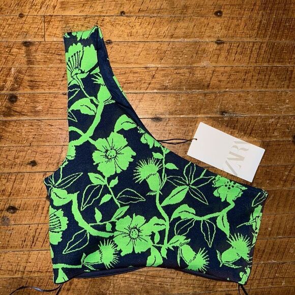 Zara tropical flower coconutgirl one shoulder cropped top - Picture 1 of 2